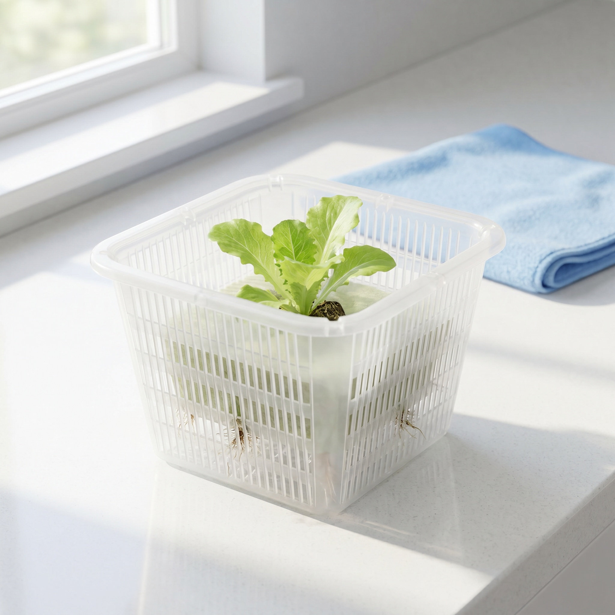 Indoor Plants - กระถางปลูกพืชแบบไฮโดรโปนิกส์ทรงสี่เหลี่ยม 6 ชิ้น ถ้วยตาข่ายพลาสติก ดีไซน์มีร่อง สำหรับปลูกต้นกล้าผักในร่ม